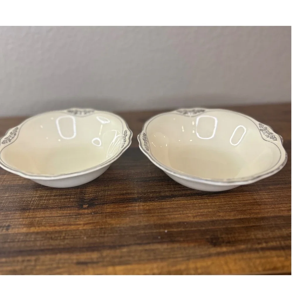 Homer Laughlin Virginia Rose Cream Bowls Set of 2 Scalloped Rim‎ Floral Detail